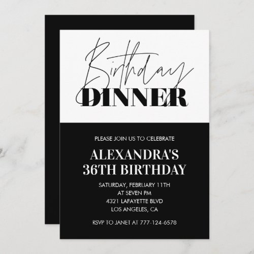 Black White 36th birthday invitations Dinner 