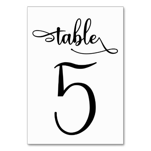 Black white 35x5 table number card  Table 5