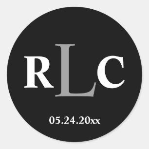 Black white 3 initial monogram label wedding favor