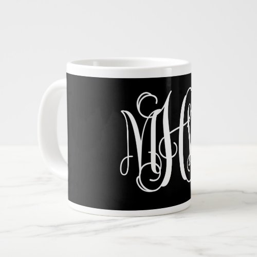 Black White 3 Initial Vine Script Monogram DIY BG Giant Coffee Mug
