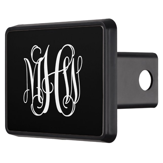 Black White 3 Initials Vine Script Monogram DIY BG Hitch Cover (Creator Uploaded)