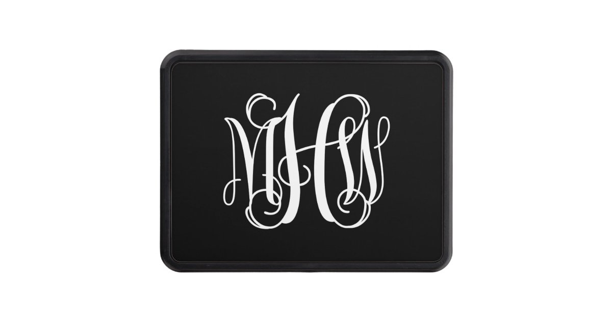Black White 3 Initials Vine Script Monogram DIY BG Hitch Cover Zazzle