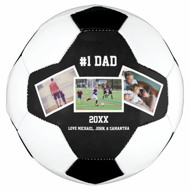 Black White 3 Photo Father's Day Soccer Ball (Front)
