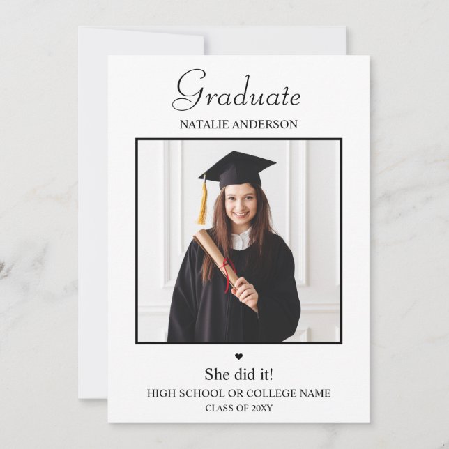 Black White 4 Photo Graduation Announcement Cards (Front)