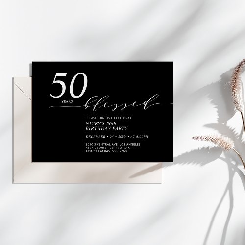 Black  White  50 Years Loved 50th Birthday Party Invitation