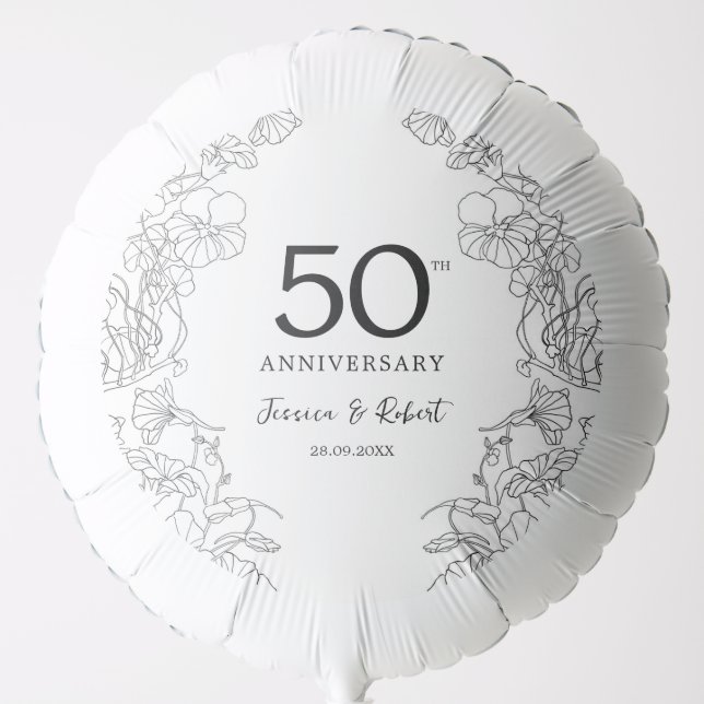 Black White 50th Anniversary Balloon (Front)