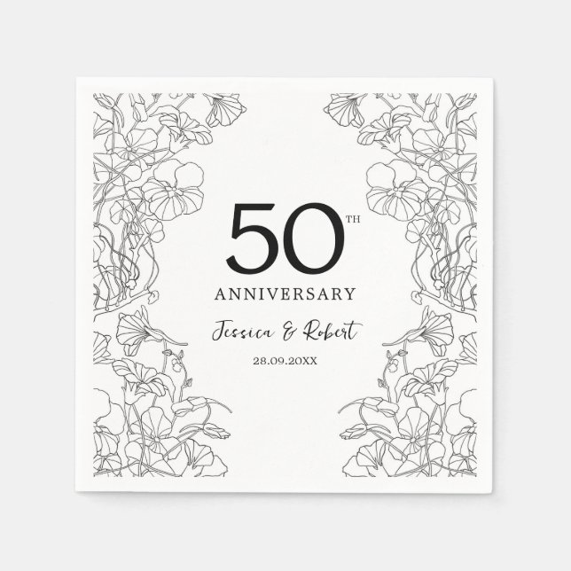 Black White 50th Anniversary Napkins (Front)