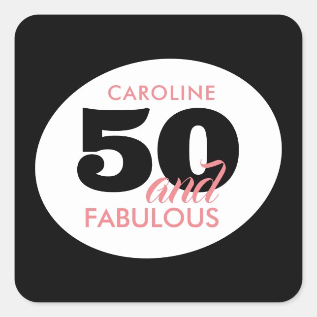Black White 50th Birthday Favor Sticker (Front)