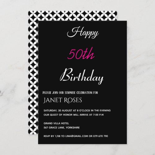 Black White 50th Birthday Invitation