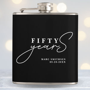 Black White 50th Birthday or Anniversary Flask