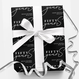 Black White 50th Birthday or Anniversary Wrapping Paper