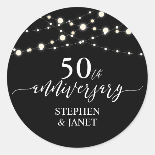 Black  White 50th Wedding Anniversay Celebration Classic Round Sticker