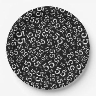 Black/White 55th Random Number Pattern Paper Plates