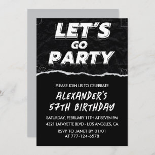 Black White 57th birthday invitations Men