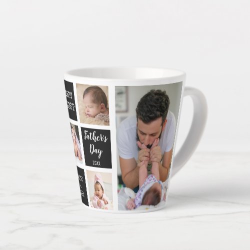  Black White 5 Photo Collage  First Fathers Day  Latte Mug