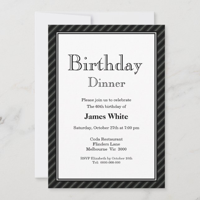 Black & White 60th Birthday Dinner Invitation (Front)