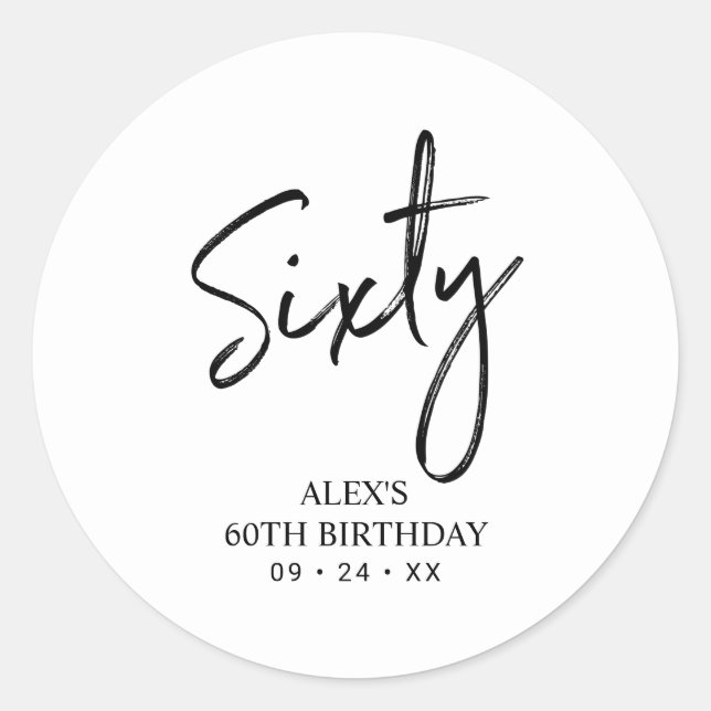 Black & White 60th Birthday Party Favor Thank you Classic Round Sticker (Front)