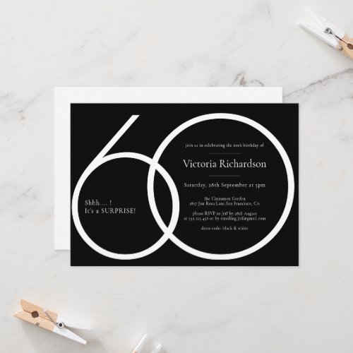 Black White 60th Birthday Surprise Chic Minimalist