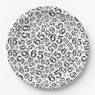 Black/White 65th Random Number Pattern Paper Plates