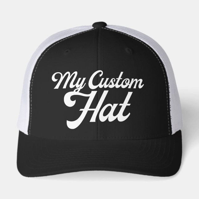 BLACK & WHITE 6 Panel Custom Trucker Hat Blank (Front)