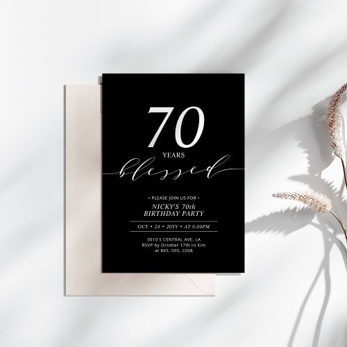 Black  White  70 Years Loved 70th Birthday Party Invitation