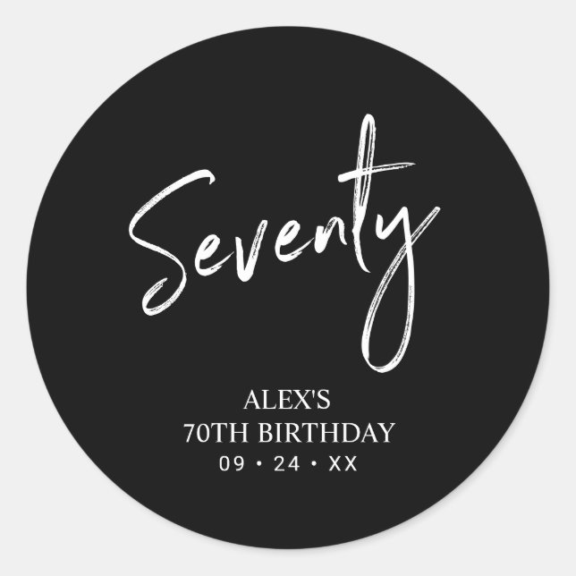 Black & White 70th Birthday Party Favor Thank you  Classic Round Sticker (Front)