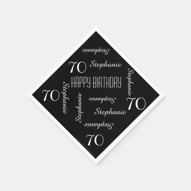 Black and White 70th Birthday Party Repeating Names Napkin