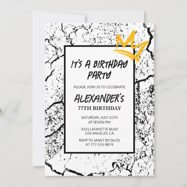 Black White 77th birthday invitation Men Graffiti  (Front)