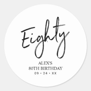 Black & White 80th Birthday Party Favor Thank you Classic Round Sticker