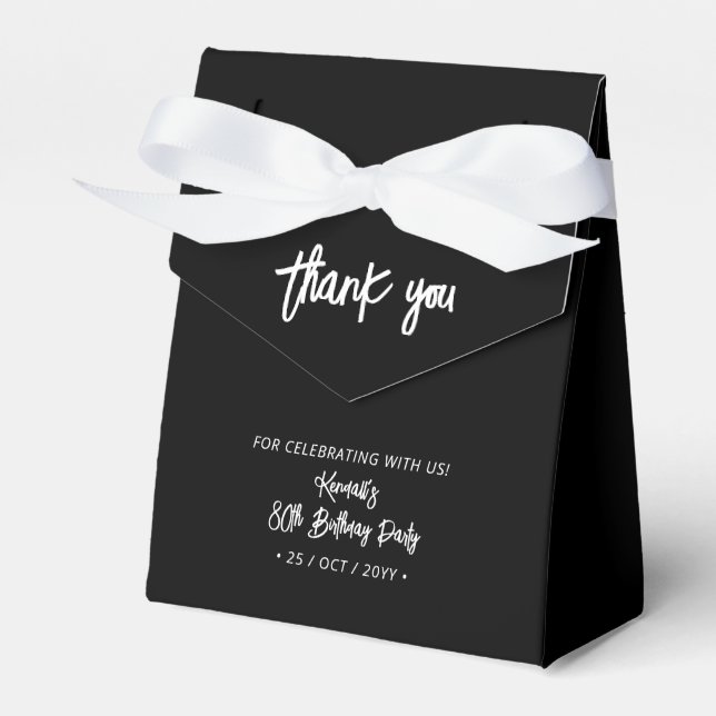 Black & White | 80th Birthday Party Thank you Favor Boxes (Front Side)
