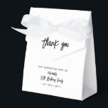 Black & White | 80th Birthday Party Thank you Favor Boxes<br><div class="desc">Give thanks to your guests with this personalized birthday party favor box. This design features chic brush lettering "Thank you" "Your name's 80th Birthday Party. This custom favor box will add a personal touch to your special celebrations. Matching invitations and party supplies are available at my shop BaraBomDesign.</div>