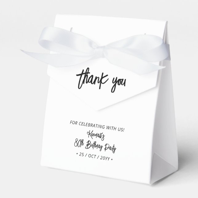 Black & White | 80th Birthday Party Thank you Favor Boxes (Front Side)