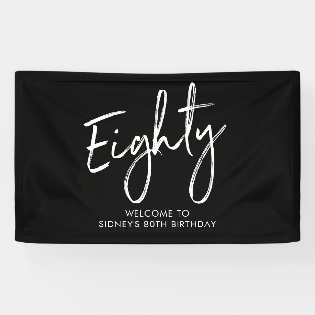 Black & White 80th Birthday Party Welcome Banner (Horizontal)