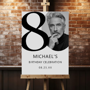 Black & White 80th Birthday Photo Foam Board