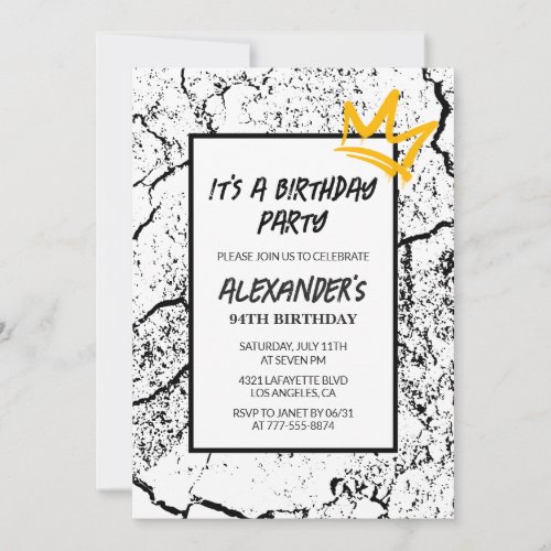 Black White 94th birthday invitation Men Graffiti