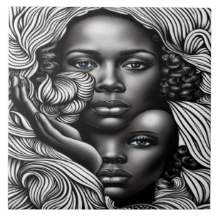 Black & White Abstract African American Women Ceramic Tile