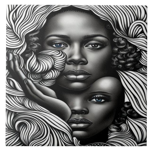 Black & White Abstract African American Women Ceramic Tile (Front)