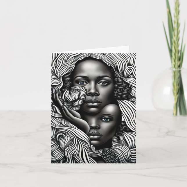 Black & White Abstract African American Women Note Card (Front)