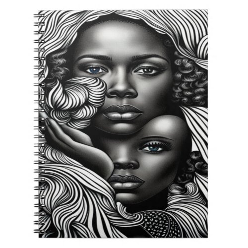 Black  White Abstract African American Women Notebook