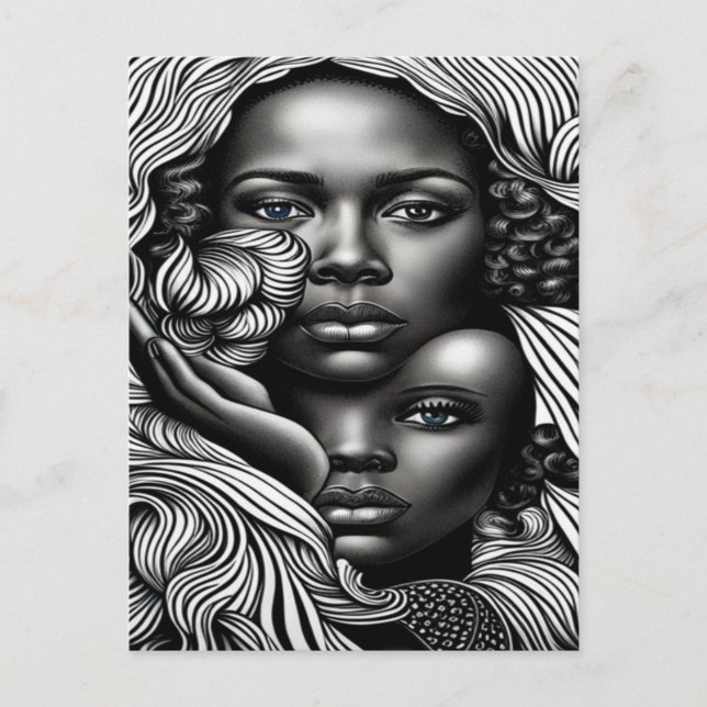 Black & White Abstract African American Women Postcard (Front)