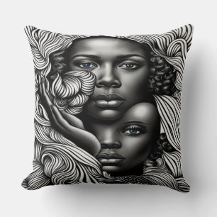 Black & White Abstract African American Women Throw Pillow