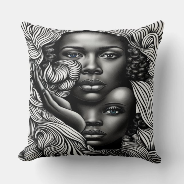 Black & White Abstract African American Women Throw Pillow (Front)