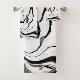 Black White Abstract Bath Towel Set