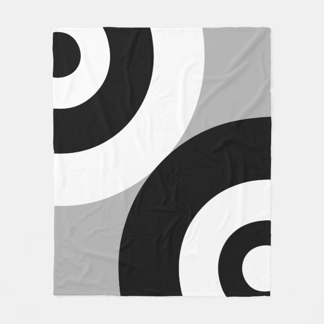 Black & White Abstract Circles on Gray Fleece Blanket (Front)