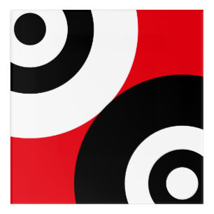Black & White Abstract Circles on Red Acrylic Print