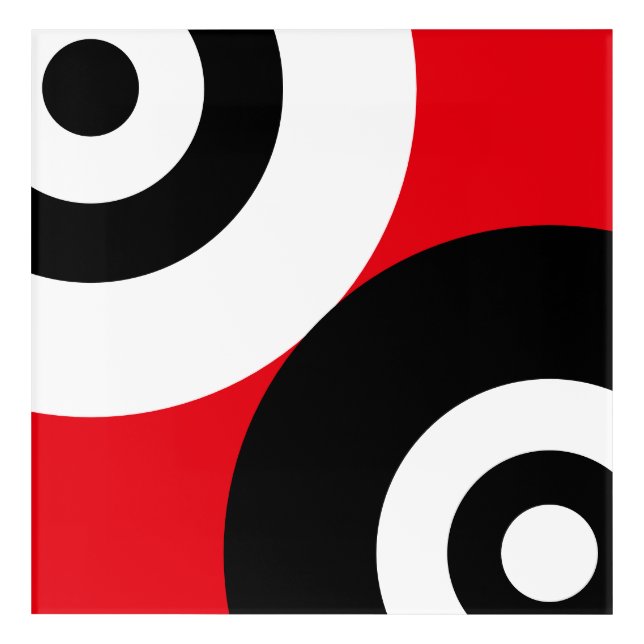 Black & White Abstract Circles on Red Acrylic Print (Front)