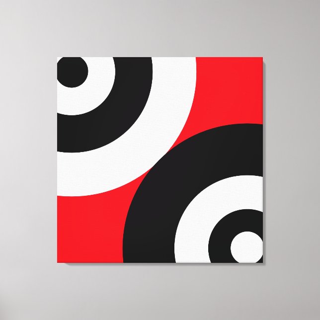 Black & White Abstract Circles on Red Canvas Print (Front)