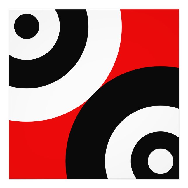 Black & White Abstract Circles on Red Photo Print (Front)