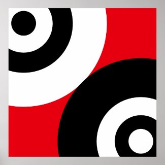 Black & White Abstract Circles on Red
