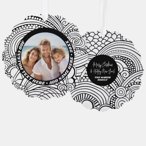 Black White Abstract Coloring _ Christmas Photo Ornament Card